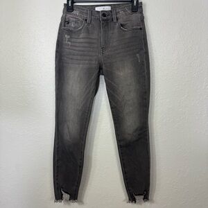Kancan jeans distressed size 5  raw hem straight leg Women's charcoal Gray Jeans